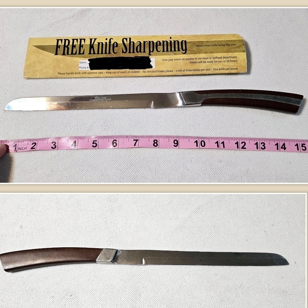 Vintage Eldan MCM Slicing Butcher Carving Knife Stainless Steel Made In Japan